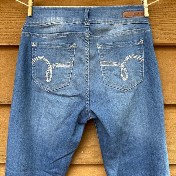 Wallflower Skinny Stretch Double Button Mid Rise Blue Jeans Size 7 - Picture 8 of 12